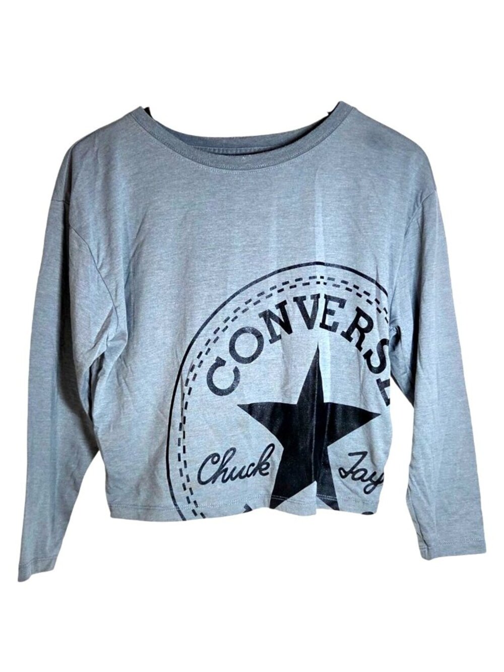 Converse Chuck Taylor Gray Long Sleeve Crewneck Graphic Logo Tee Girl's Size M
